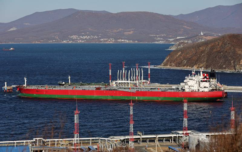 An oil tanker at Russia's Nakhodka port. The price of Brent crude soared after Moscow’s invasion of Ukraine in February. Reuters