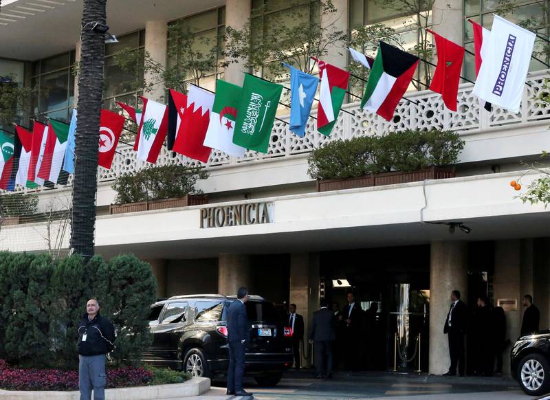 Flags of Arab League member countries on display at Beirut's Phoenicia Hotel, Lebanon. Reuters
