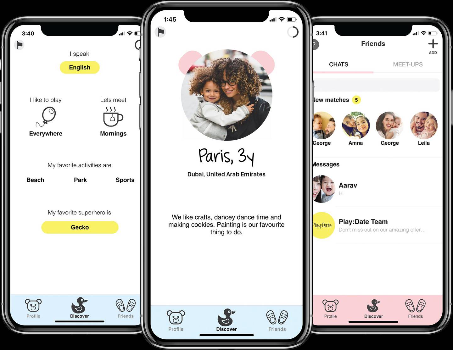 The Play:Date app allows parents to create profiles for their kids 