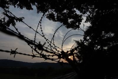 PAJU, SOUTH KOREA - SEPTEMBER 03: Barbed wire fence at the Imjingak, near the Demilitarized zone (DMZ) separating South and North Korea on September 3, 2017 in Paju, South Korea. South Korean, Japan and U.S. detected an artificial earthquake from Kilju, northern Hamgyong Province of North Korea. State news agency KCNA announced Pyongyang have successfully carried out a test of a hydrogen bomb, which could be loaded to the Intercontinental Ballistic Missile (ICBM) missile. (Photo by Chung Sung-Jun/Getty Images)
