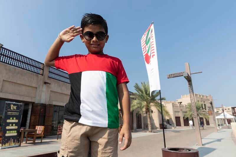 Daksh Savan Lachhani, 9, from India, prepares for  National Day celebrations to start in Al Shindagha area of Bur Dubai

