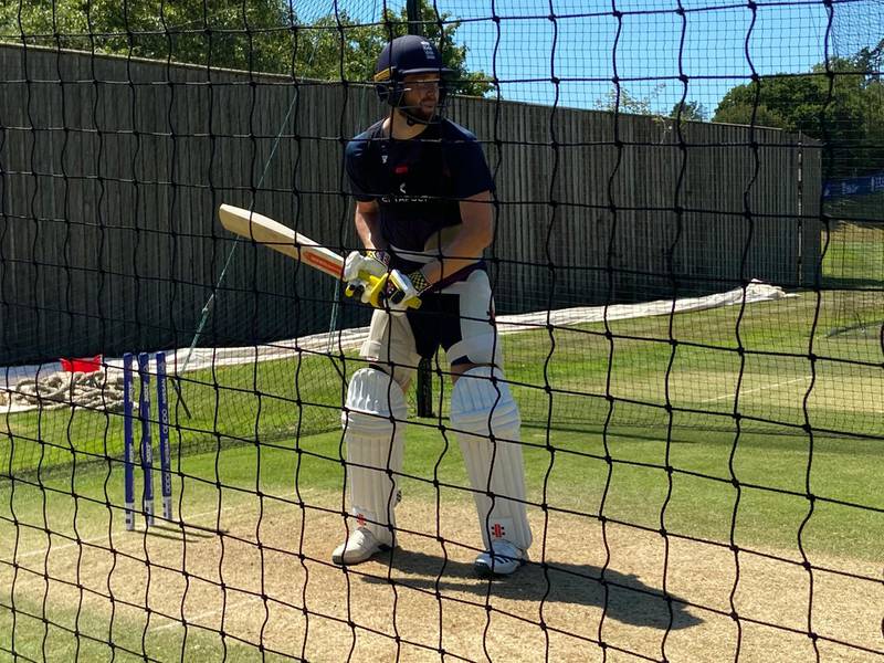 England's Chris Woakes bats in the nets during training on June 25, 2020. PA