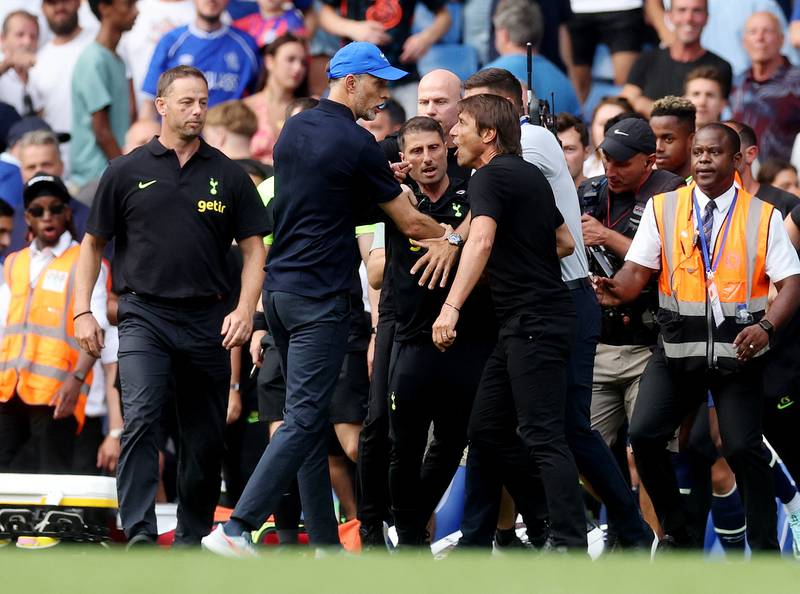Thomas Tuchel clashes with Antonio Conte after the match. Action Images