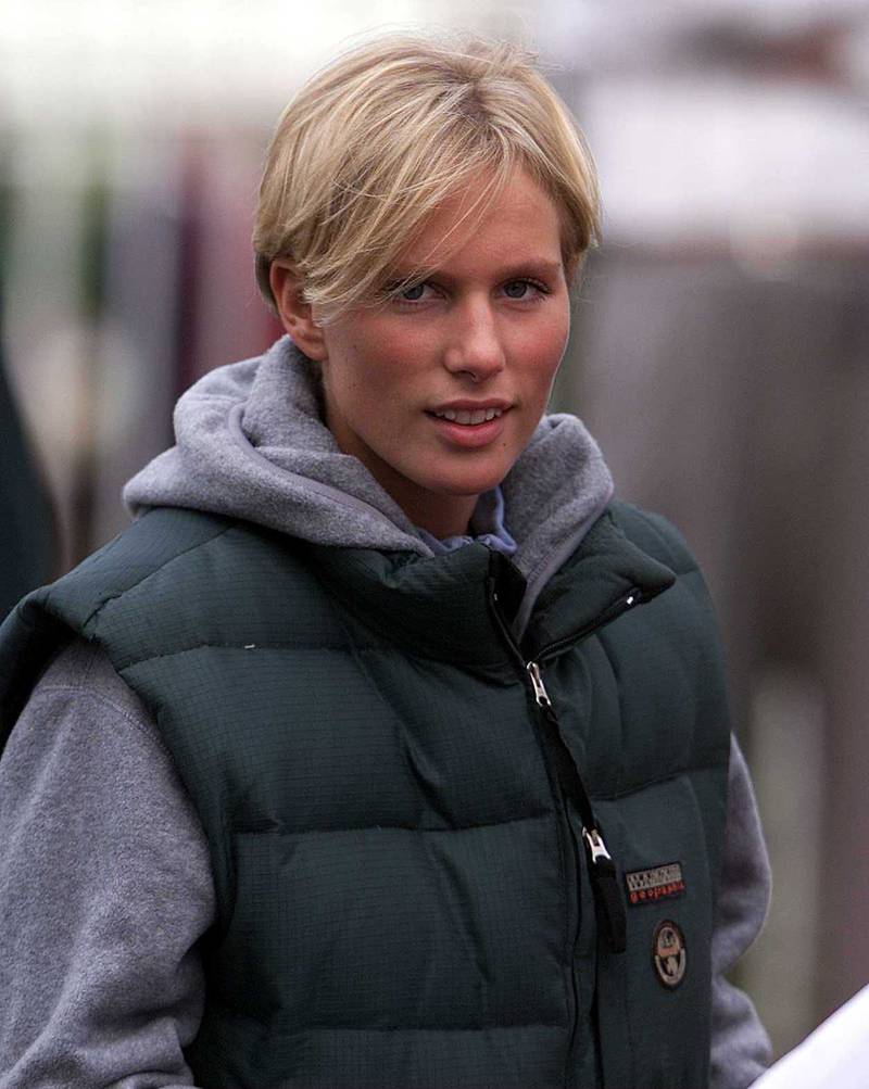 Zara Phillips in a grey hoodie and gilet to watch the horse racing at Chepstow Races on October 18, 2000. Allsport 