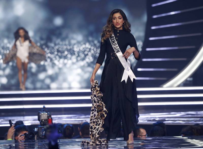Miss Universe Bahrain 2021 Manar Nadeem Deyani during the swimsuit round in 2021. AP
