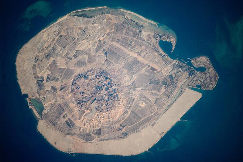 Abu Dhabi’s Sir Bani Yas Island captured from space in 2010. The island is a major tourist attract with a mix of wildlife, archaeological sites and luxury hotel retreats. Nasa