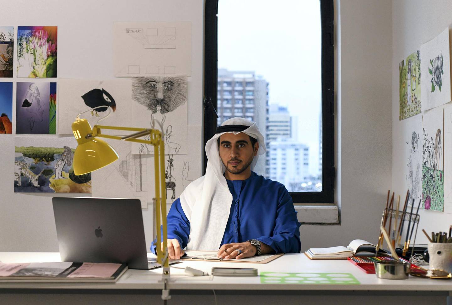 Abu Dhabi, United Arab Emirates - Ahmad Saeed Al Areef Al Dhaheri and his work at the Cultural Foundation. Khushnum Bhandari for The National
