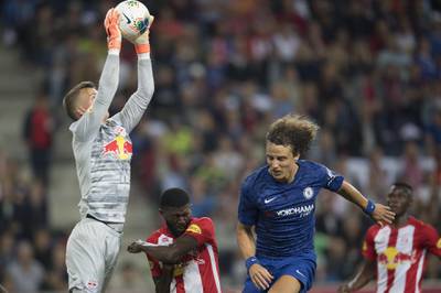 David Luiz goes up for an aerial ball. Getty
