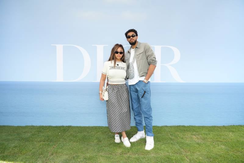 Jordyn Woods and Karl-Anthony Towns at the show. Getty Images