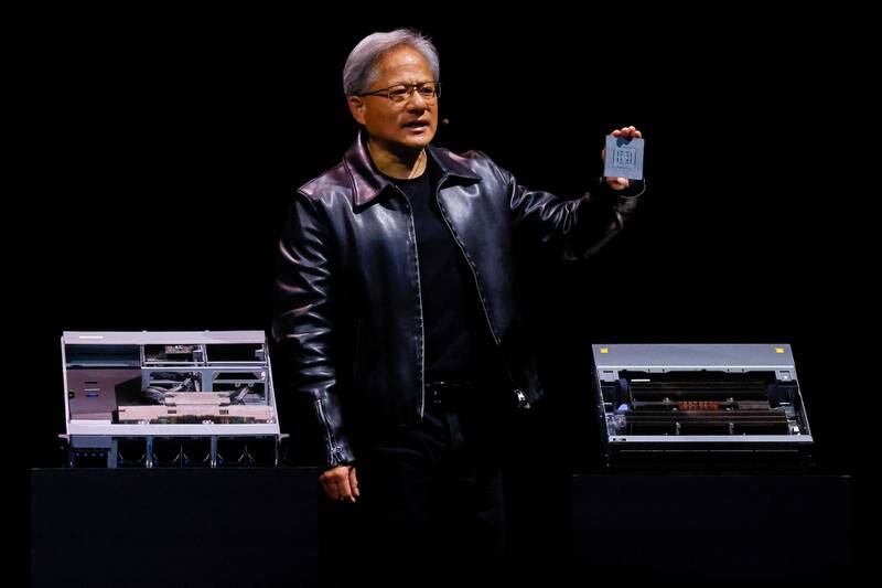 Nvidia chief executive Jensen Huang speaks at the Computex forum in Taipei, Taiwan. Reuters