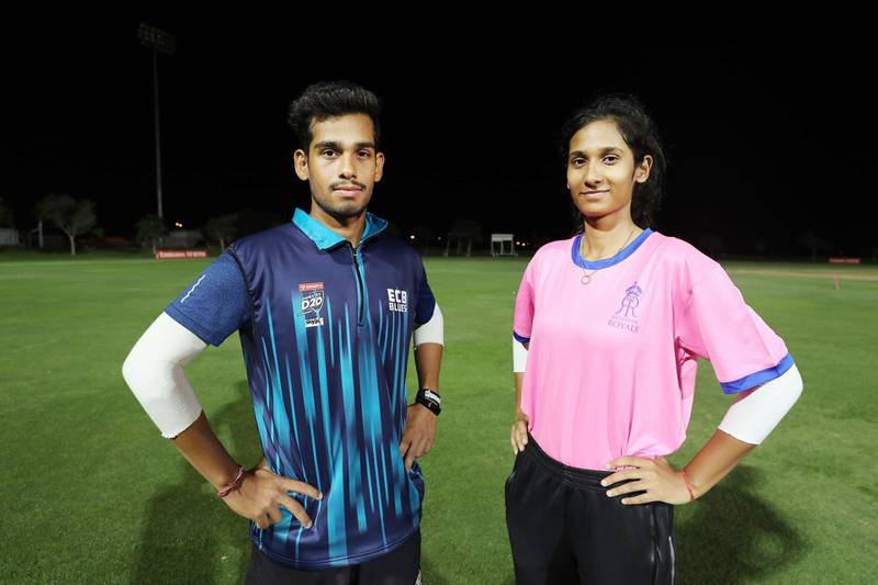 Dubai, United Arab Emirates - December 14, 2020: Cricket. Khushi Sharma and her brother Sanchit. Who are both aspiring to play for UAE. Monday, December 14th, 2020 in Dubai. Chris Whiteoak / The National