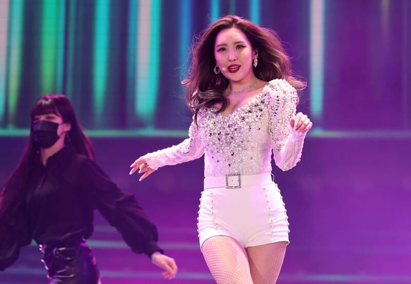 Sunmi performs during the K-pop concert in honour of South Korea's country day at Expo 2020 Dubai. Chris Whiteoak / The National