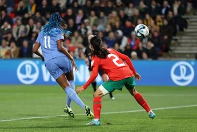 Kadidiatou Diani of France heads in the opening goal. Getty 