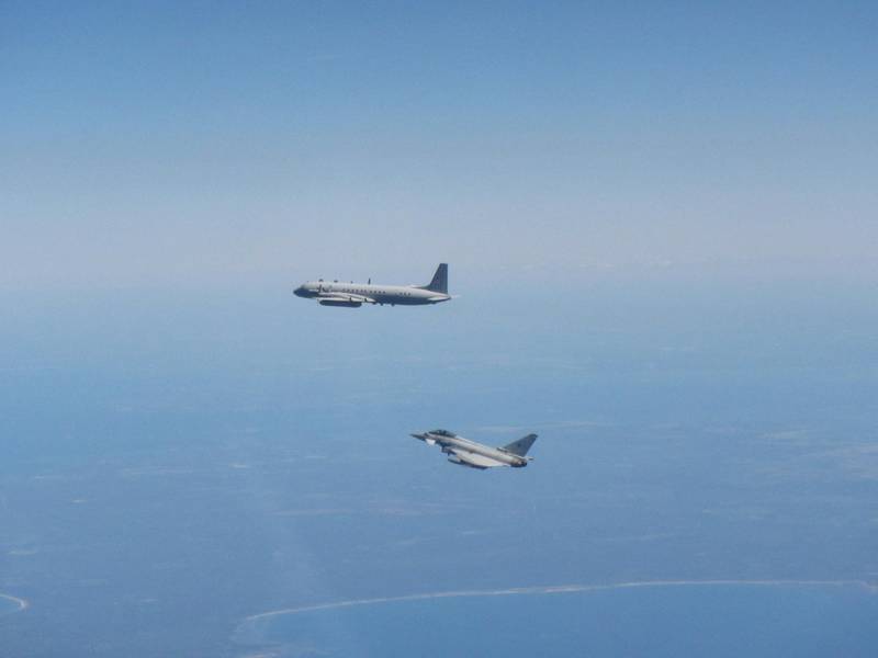 epa08461212 A handout picture provided by the British Royal Air Force shows a Russian Coot A aircraft (top) being intercepted by RAF Typhoons from Siauliai Air Base, over Lithuania, 02 June 2020. According to the RAF, jets of the NATO Baltic Air Policing mission intercepted a Russian aircraft.  EPA/Iain Curlett / BRITISH MINISTRY OF DEFENCE HANDOUT MANDATORY CREDIT: MOD/CROWN COPYRIGHT HANDOUT EDITORIAL USE ONLY/NO SALES