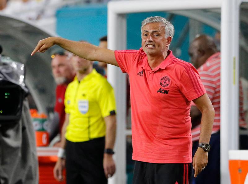 epa06921124 Manchester United coach Jose Mourinho directs his team's play against Real Madrid during their International Champions Cup match against Real Madrid at Hard Rock Stadium in Miami Gardens, Florida, USA, 31 July 2018. Manchester United won the game.  EPA/JOE SKIPPER