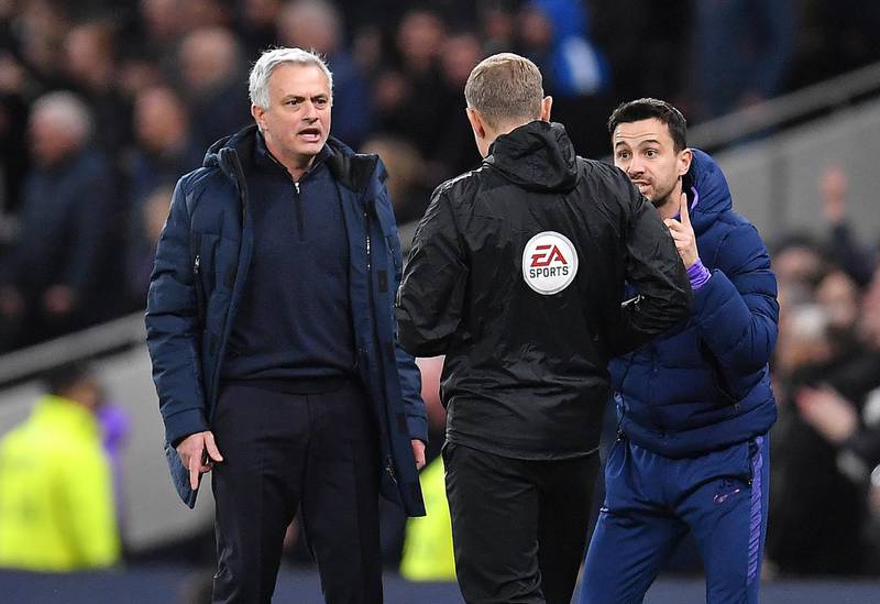 Jose Mourinho approaches the fourth official after the Sterling simulation incident. Getty Images