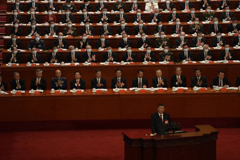 Delegates applaud as Chinese President Xi Jinping speaks during the opening ceremony of the 20th National Congress of China's ruling Communist Party held at the Great Hall of the People in Beijing, China, Sunday, Oct.  16, 2022.  China on Sunday opens a twice-a-decade party conference at which leader Xi Jinping is expected to receive a third five-year term that breaks with recent precedent and establishes himself as arguably the most powerful Chinese politician since Mao Zedong.  (AP Photo / Mark Schiefelbein)
