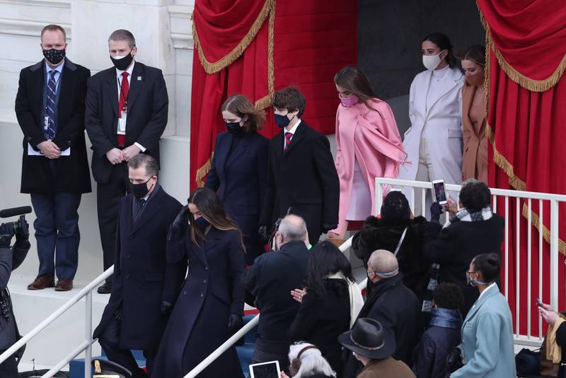 Hunter and Ashley Biden arrive with family members for the inaugural ceremony. EPA