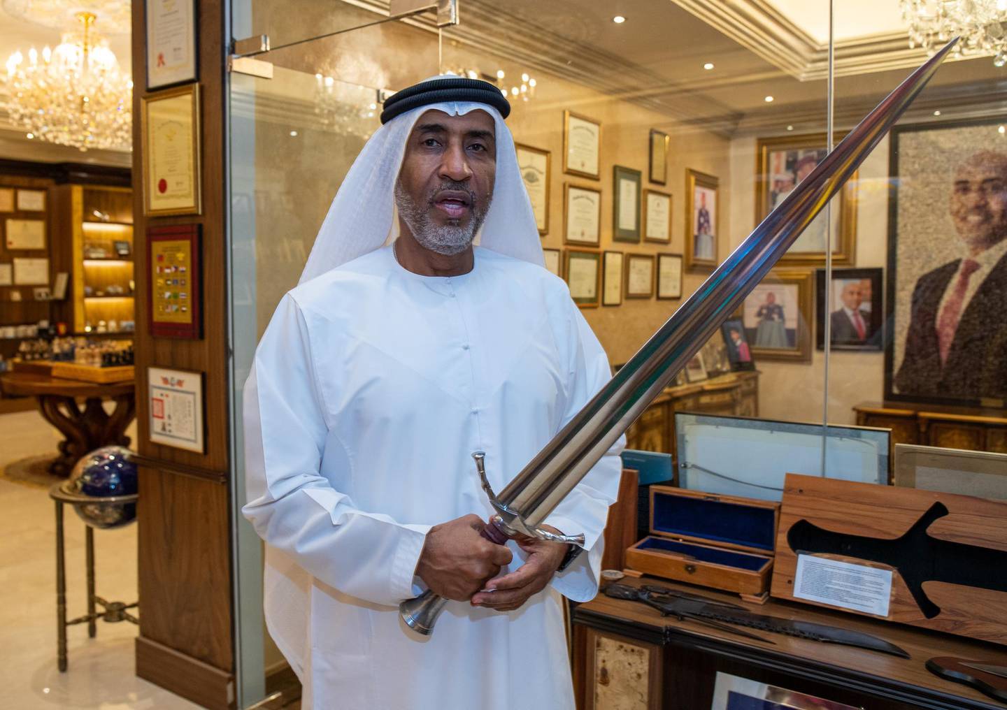 The Sword of Boromir only 15 made. The museum is located at his residence at Al Seef Village, Abu Dhabi.  The National staff got an exclusive tour on May 3, 2021. Victor Besa / The National.Reporter: Haneen Dajani for News