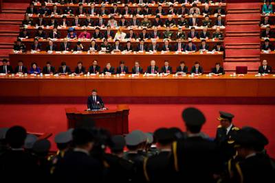 Chinese president Xi Jinping speaks during the opening session. Aly Song / Reuters
