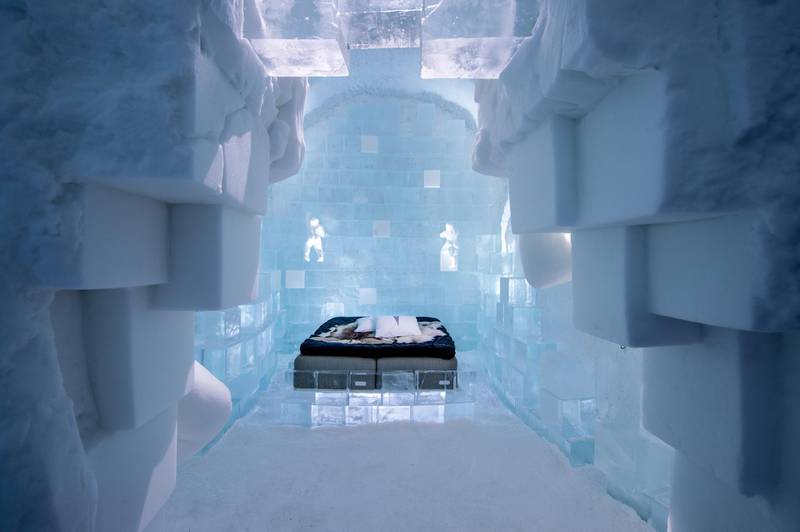 Every year, ice from the Torne River is used to build a new, seasonal Icehotel. The ice melts in spring and returns back to its origin.