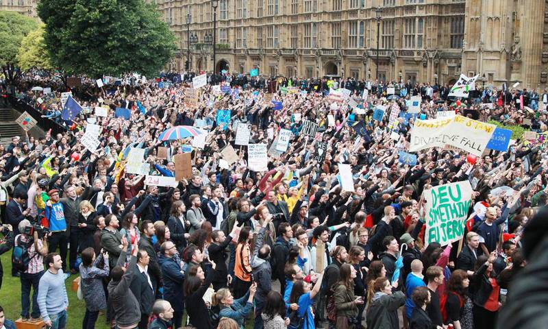 People protest outside Westminster against the result of the Brexit referendum. Sean Dempsey / EPA