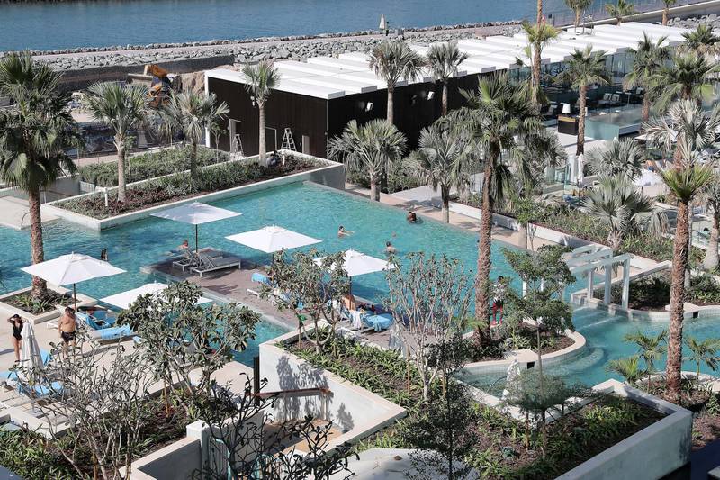 DUBAI, UNITED ARAB EMIRATES , December 24 – 2020 :- Pool area at the Address Beach Resort near Jumeirah Beach Residences in Dubai. ( Pawan Singh / The National ) For Lifestyle. Story by Janice