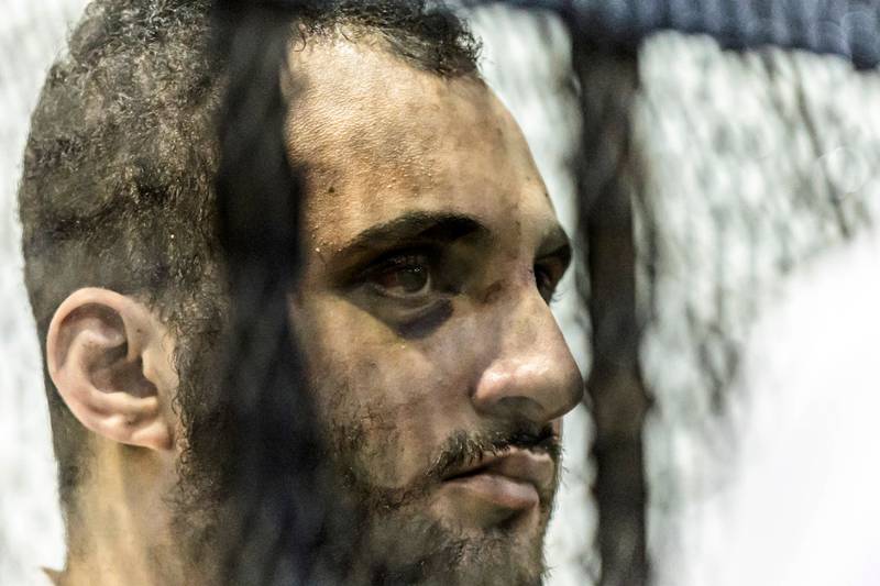 Egyptian Mohamed Adel, accused of the murder of university of Mansoura student Nayera Ashraf, is pictured during his first trial session at the Mansoura courthouse, some 145km north of the capital Cairo, on June 26, 2022. AFP