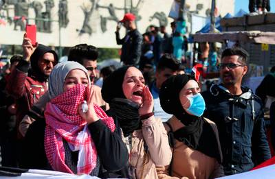 Anti-government protesters gather in Tahrir Square in Baghdad, Iraq. AP Photo