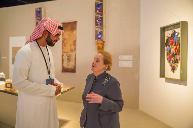 Saif Saeed Ghobash, Director General of Abu Dhabi Tourism and Culture Authority, gives Albright a tour of the Guggeinheim Abu Dhabi in 2017. Photo: TCA