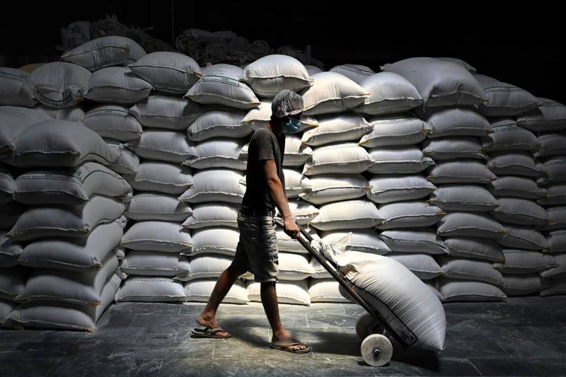 Sacks of refined wheat flour at a mill in India's Punjab state, May 2022. AFP