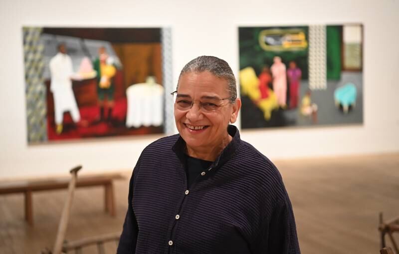 Artist Lubaina Himid at her self titled exhibtion at Tate Modern in London Britain in 2021. Photo: EPA
