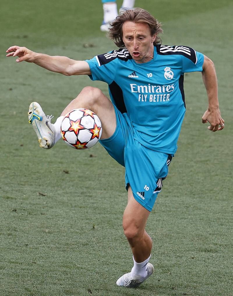 Real Madrid's Luka Modric controls the ball in training for the Champions League final. EPA 