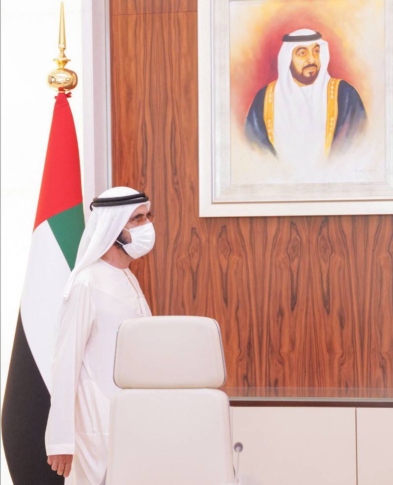 Sheikh Mohammed bin Rashid, Prime Minister and Ruler of Dubai, attends a UAE Cabinet session on Monday. Courtesy: Sheikh Mohammed bin Rashid Twitter