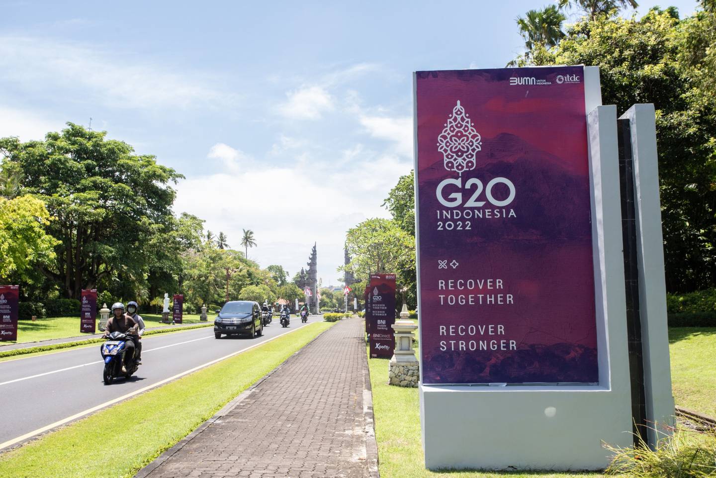 Banners for the G20 Bali Summit in Nusa Dua. Bloomberg
