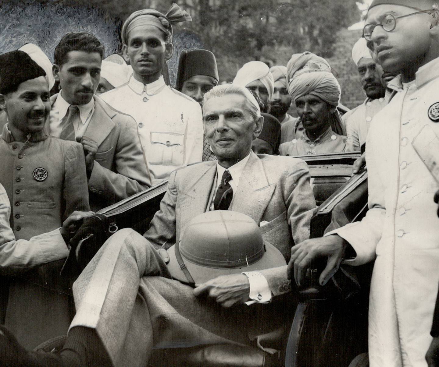 CANADA - JULY 29:  Before today's rejection of British plans for an Indian government by the powerful Moslem league; M. A. Jinnah; its president; seen here in a rickshaw surrounded by supporters; attacked the good faith of British negotiators. The British must go; he shouted.   (Photo by Toronto Star Archives/Toronto Star via Getty Images)