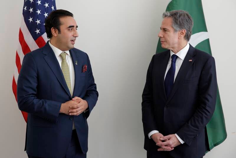 US Secretary of State Antony Blinken meets with Pakistani Foreign Minister Bilawal Bhutto Zardari at the UN headquarters on Wednesday. AP