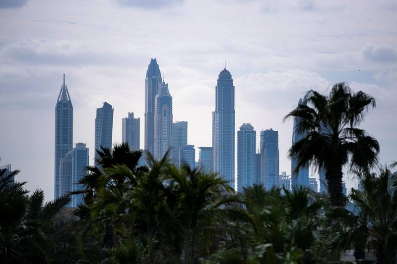 DUBAI, UNITED ARAB EMIRATES - March 3 2019.Dubai skyline as seen from Atlantis, The Palm.(Photo by Reem Mohammed/The National)Reporter: Section:  NA