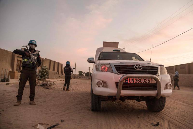 A UN peacekeeper escorts a Minusma armoured car during a patrol in Timbuktu. AFP