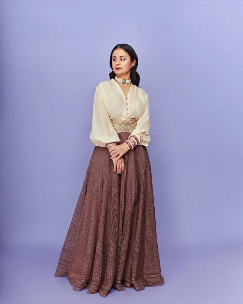 Actress Rasika Dugal in an outfit from Jade by Monica and Karishma. Photo: Instagram / rasikadugal