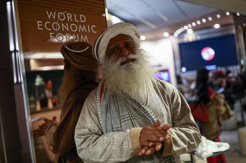 Jaggi Vasudev, also known as Sadhguru, yogi and author, pauses inside the Congress Centre ahead of the World Economic Forum (WEF) in Davos. Bloomberg