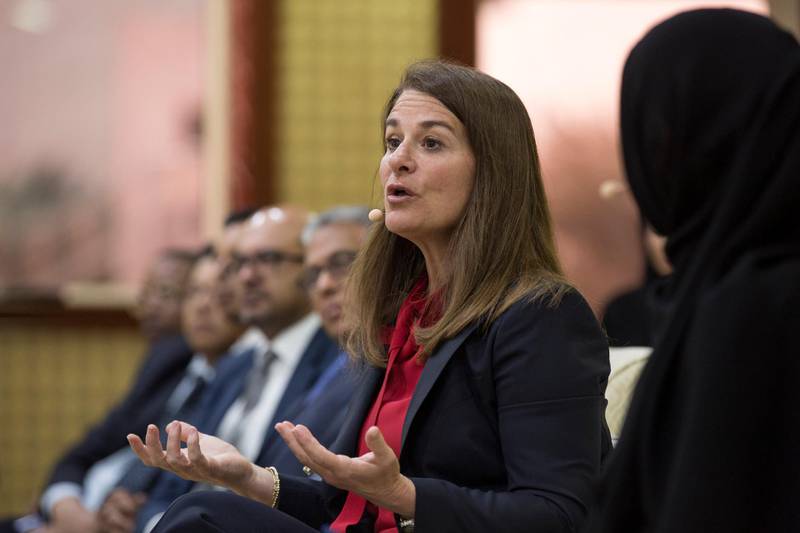 ABU DHABI, UNITED ARAB EMIRATES - April 13, 2016: Melinda Gates, Co-Chair of the Bill and Melinda Gates Foundation, presents a lecture titled “Unlocking the Potential of Women and Girls”, at Majlis Mohamed bin Zayed. 
( Ryan Carter / Crown Prince Court - Abu Dhabi ) *** Local Caption ***  20160413RC_C148317.jpg