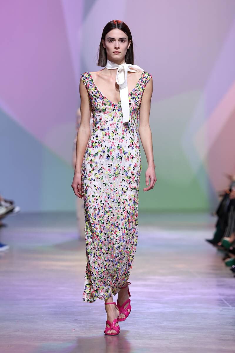 Flowers were reduced to dots of colour in the Elie Saab womenswear spring/summer 2023 show. Getty 