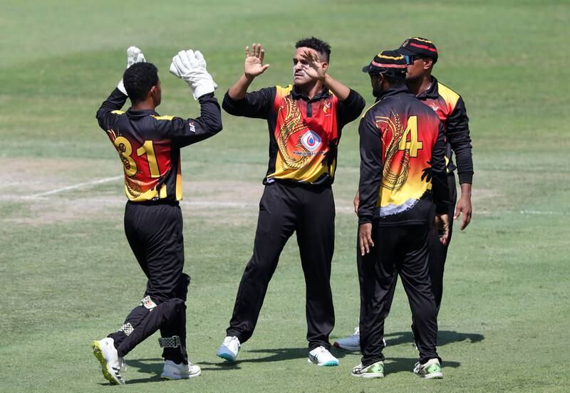 PNG's Chad Soper after taking the wicket of UAE's Zahoor Khan