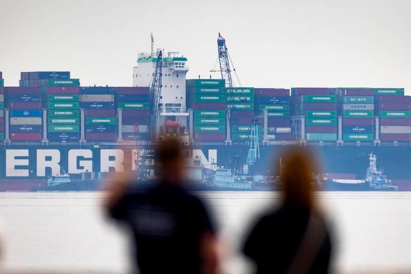 Cranes remove shipping containers from the Ever Forward ship in Maryland, US. EPA