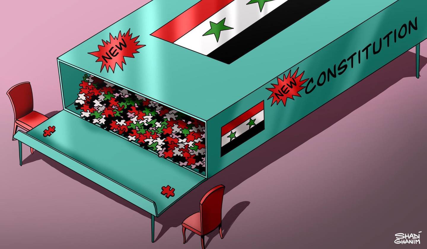 Our cartoonist Shadi Ghanim's take on the process under way to write Syria's new constitution.