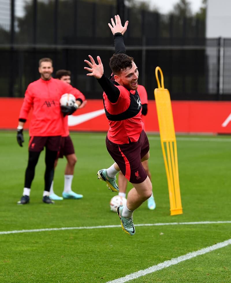 Andy Robertson of Liverpool during a training session at AXA Training Centre in Kirkby, England.