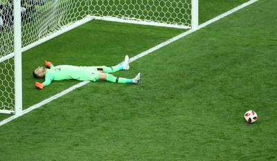 Croatia's Danijel Subasic looks dejected after conceding their third goal. Reuters
