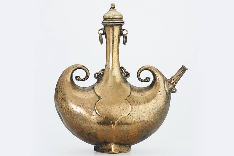 Brass water flask for pilgrims; 16th-century India. Photo: The Khalili Collections