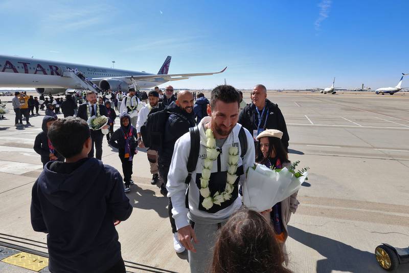 Lionel Messi and his PSG teammates arrive in Riyadh on Thursday. AFP